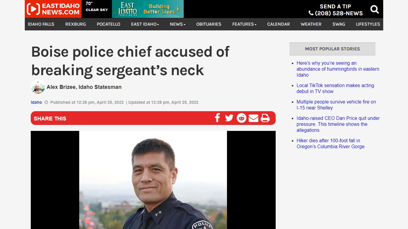 Boise police chief accused of breaking sergeant’s neck